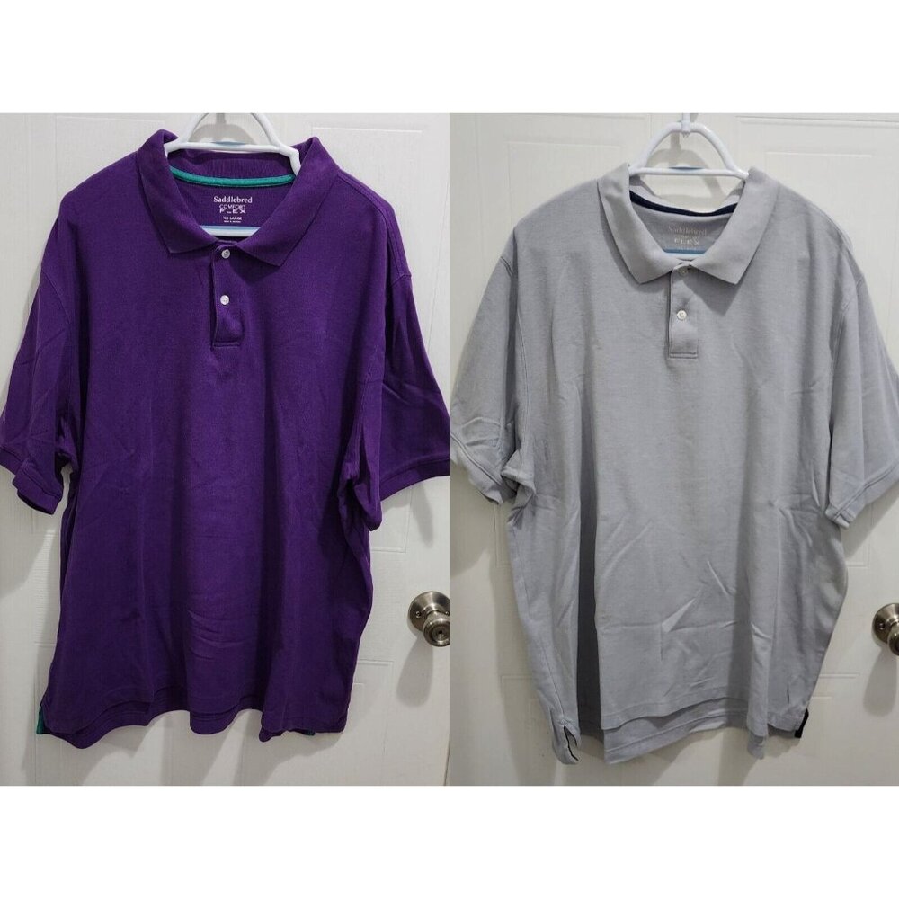 Lot of x2 Saddlebred Comfort Flex Purple & Gray Short Sleeve Polo Shirt Size 2XL